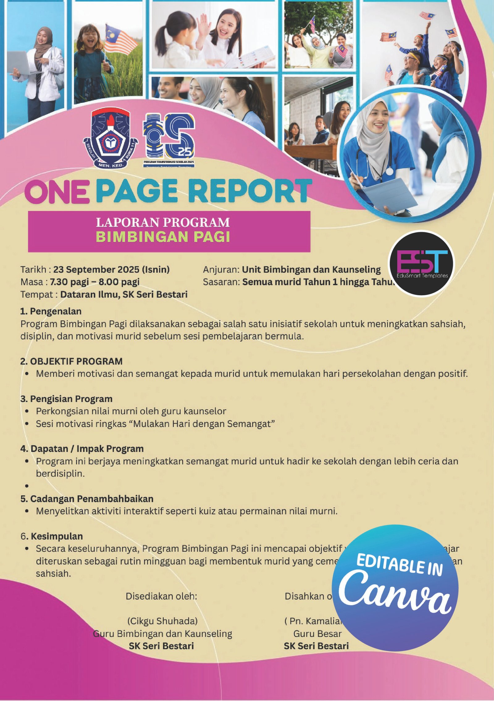 Template One Page Report (OPR) Link Canva
